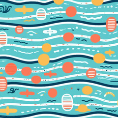 Olympic swimming lanes quirky doodle pattern, background, cartoon, vector, whimsical Illustration