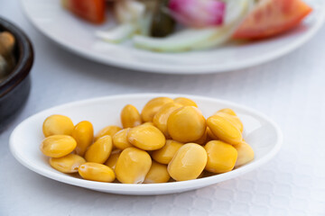 Lupins food on a white bowl, vegetable and healthy snack
