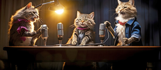 Cats playing and singing music. AI generated.