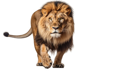 lion In Full Stride Realistic Running on a Clear Surface or PNG Transparent Background.