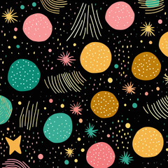 Glitter quirky doodle pattern, background, cartoon, vector, whimsical Illustration