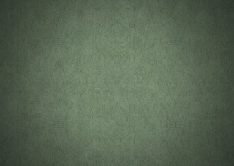 Hand-drawn unique abstract symmetrical seamless ornament. Dark semi transparent green on a light warm green with vignette of a darker background color. Paper texture. A4. (pattern: p11-1b)