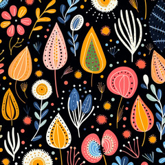Elegant quirky doodle pattern, background, cartoon, vector, whimsical Illustration