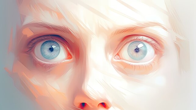 A frightened woman's face. The concept of fear and terror. Grimace of horror on a woman's face. Dramatic moment. A drawn character for a horror story.