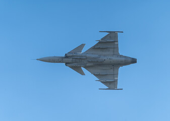 Ostrava, Czechia - 16th September 2023 - NATO Days airshow - Saab JAS-39 GRIPEN of the Czech Air force flying by - obrazy, fototapety, plakaty