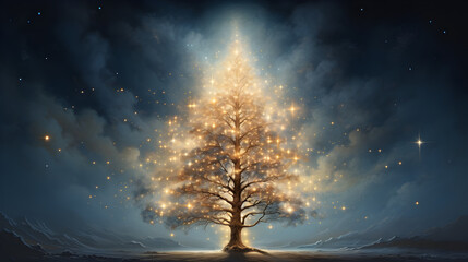 Christmas tree with sparkles at the North Pole