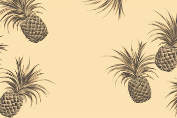 Minimalistic seamless pattern featuring subtle line drawings of pineapples and coconuts. The design is set against a muted background, emphasizing the delicate outlines.