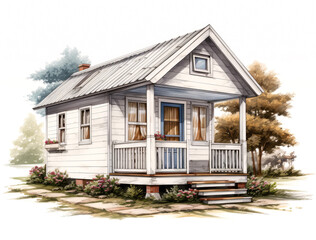 Fototapeta na wymiar Illustration of wooden rustic house isolated on white background