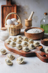 Russian homemade meat dumplings pelmeni.