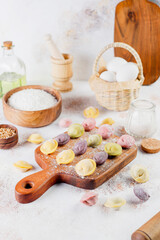 Russian homemade meat dumplings colorful pelmeni.