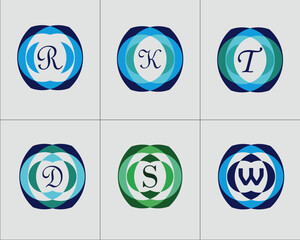 6 logo set with multiple letters and colors.