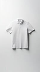 A white polo shirt hanging on a wall