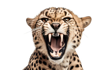 Obraz premium Cheetah Roaring in the Wild rac on a Clear Surface or PNG Transparent Background.