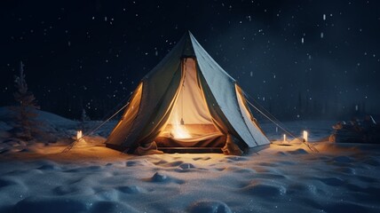 Tent midst snow winter camping dreamtime illustration picture AI generated art