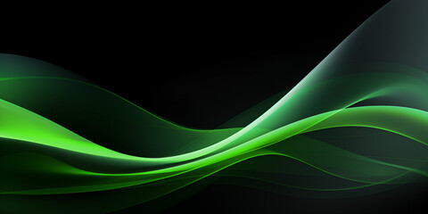 Obraz premium Abstract 3d smooth neon green wave on black background