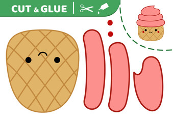 Pink ice cream. Squishmallow. Cut and glue. Applique. Paper game. Ice cream. Kawaii vector