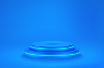Empty pink neon podium. Vector 3d mockup for product design

