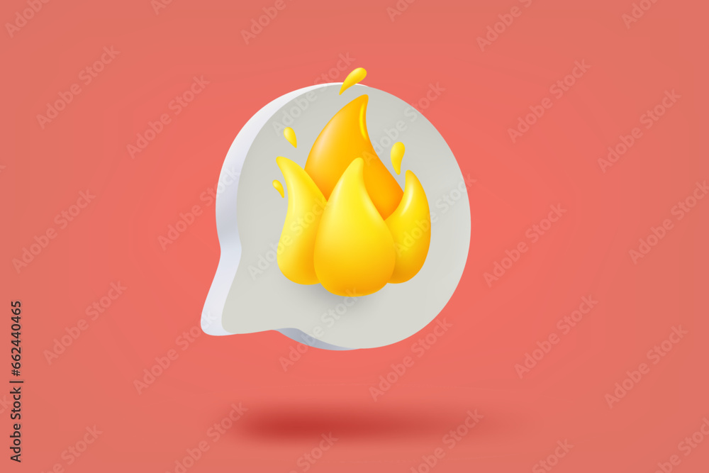 Poster speech bubble with flame. 3d vector illustration