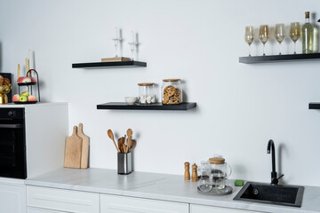 Kitchen minimalism.Kitchen background. Kitchen with kitchen appliances.