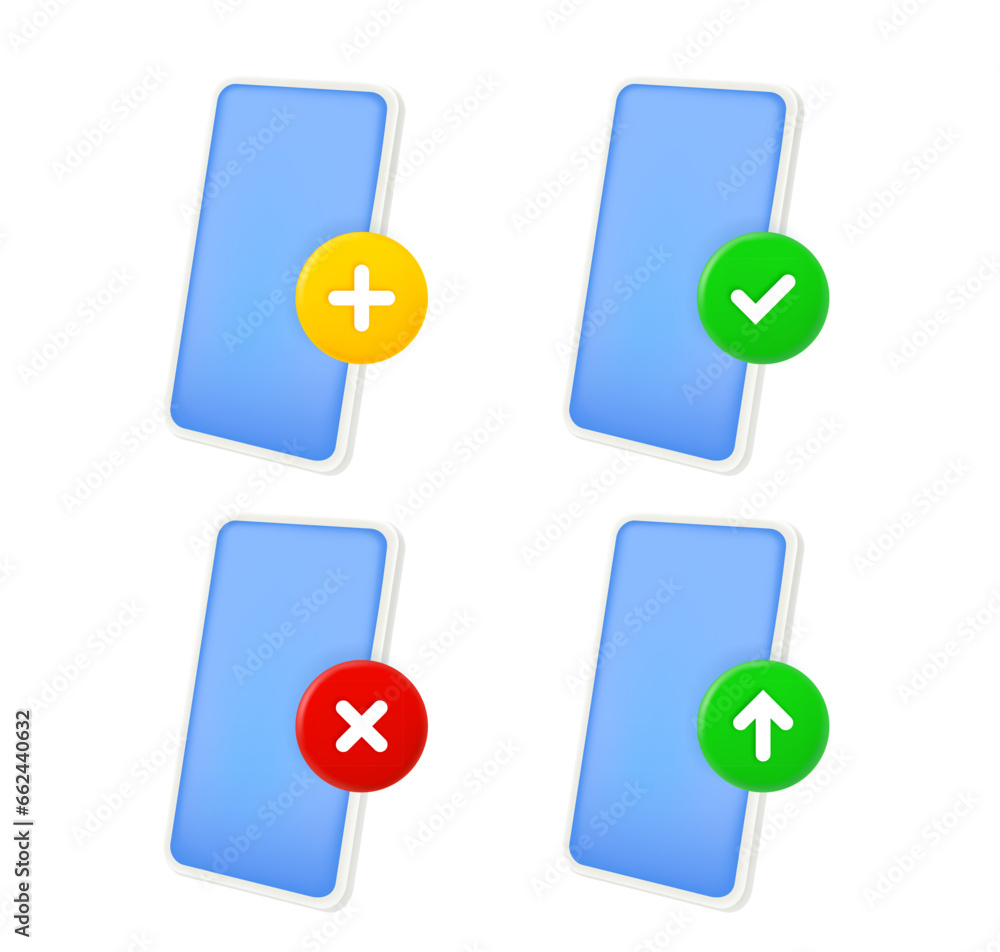 Poster Mobile phone icons set with different pictograms. 3d vector icons set isolated on white background