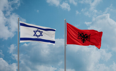 Israel and Albania national flags, country relationship concept