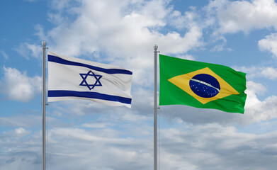 Israel and Brazil flags, country relationship concept