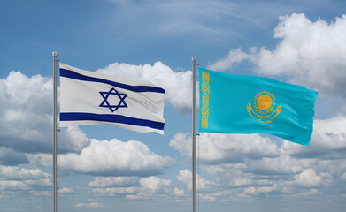 Kazakhstan and Israel flags, country relationship concept