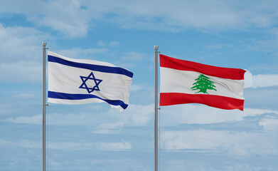 Lebanon and Israel flags, country relationship concept