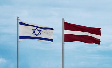 Latvia and Israel flags, country relationship concept
