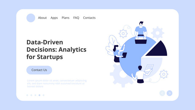 Business startup, goal achievement, boost, project launch, successful idea presentation with infographic icons around. Concept Landing Page Template, Website Banner, Vector Illustration