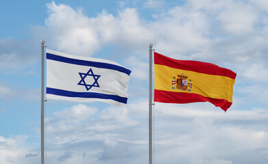 Spain and Israel flags, country relationship concept