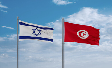 Tunisia and Israel flags, country relationship concept