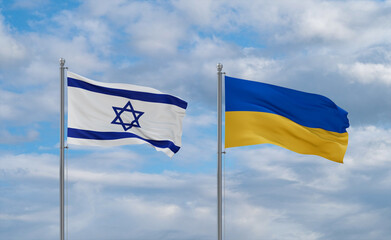 Ukraine and Israel flags, country relationship concept