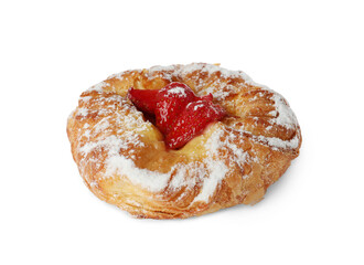 Danish pastry with strawberries isolated on white