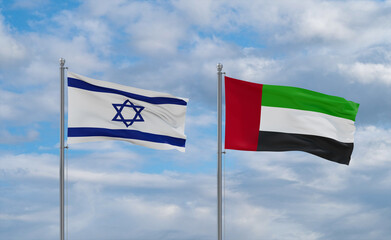 UAE and Israel flags, country relationship concept