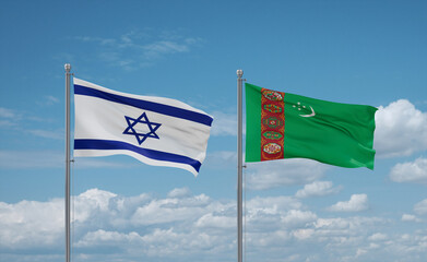 Turkmenistan and Israel flags, country relationship concept