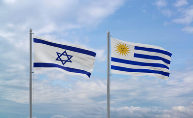 Uruguay and Israel flags, country relationship concept