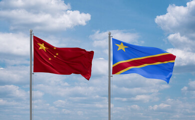 Congo and China flags, country relationship concept