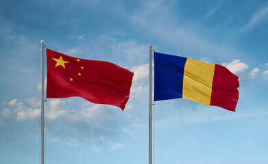 Chad and China flags, country relationship concept