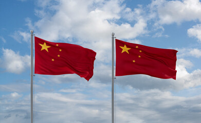 Two China flags, country relationship concept