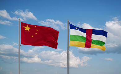 Central African Republic and China flags, country relationship concept
