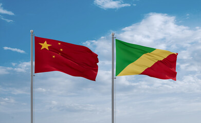 Congo and China flags, country relationship concept