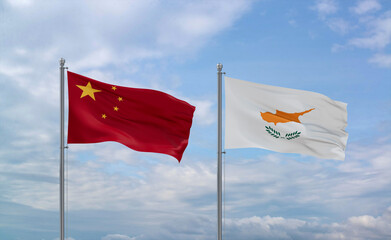Cyprus and China flags, country relationship concept