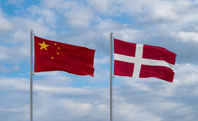 Denmark and China flags, country relationship concept