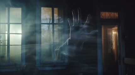 A creepy looking creature standing in front of a window