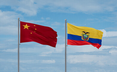 Ecuador and China flags, country relationship concept