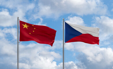 Czech Republic and China flags, country relationship concept