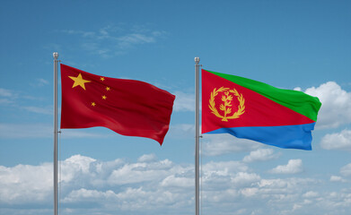 Eritrea and China flags, country relationship concept