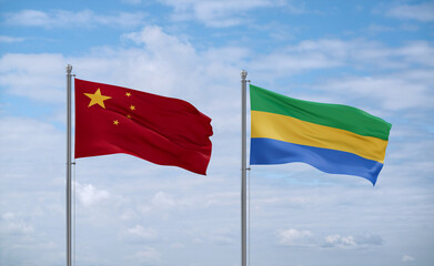 Gabon and China flags, country relationship concept