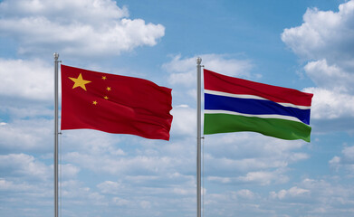 Gambia and China flags, country relationship concept
